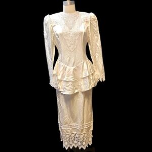 RARE Jessica mcclintock vintage 1980s ivory wedding dress with lace and pearls